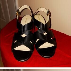 Cole Haan 8 Jamie Sandal Black Leather Strappy Block heel With Box See Video Euc
